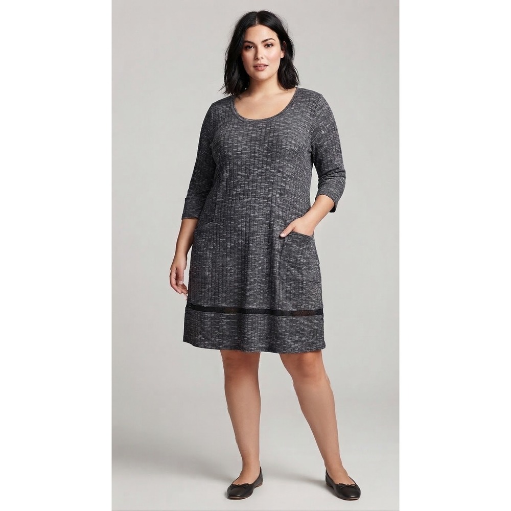 Chris McLaughlin Dress Charcoal Grey Ribbed Knit Pockets Women 20W